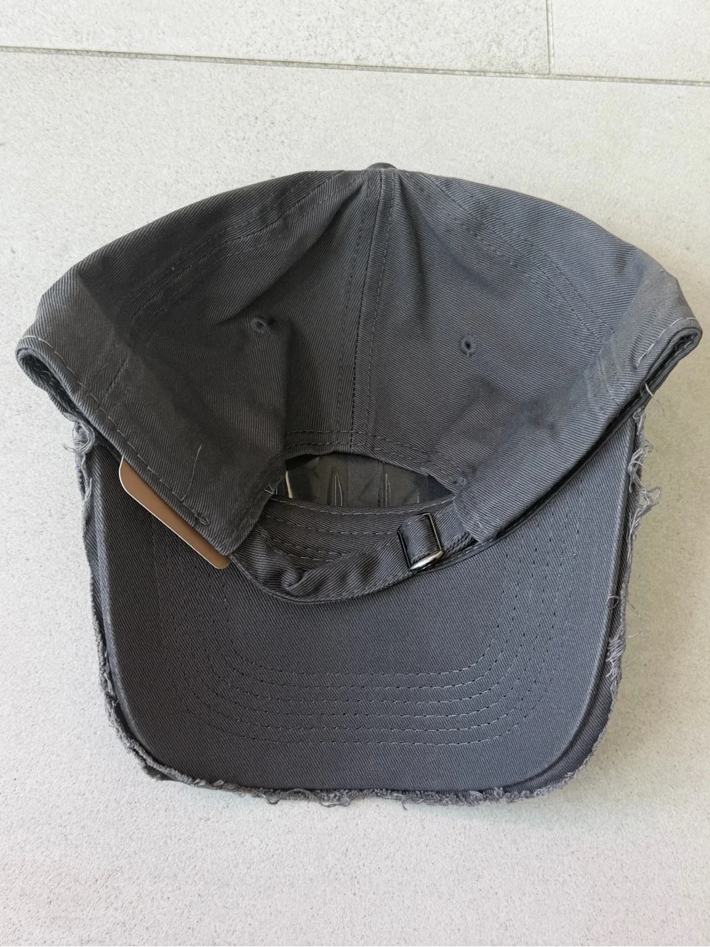 Designer Dark Gray Distressed White Logo Baseball Cap Adjustable Cotton Hat NWT